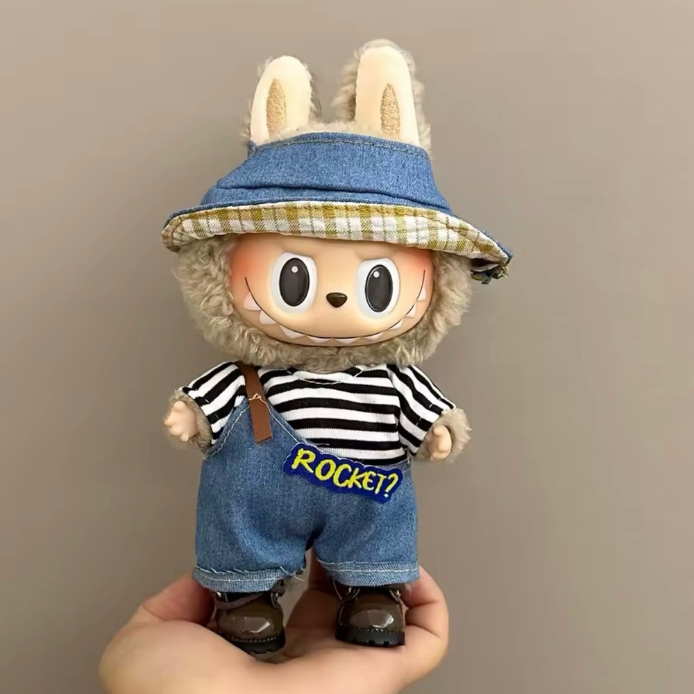 Blue Overalls outfit with hat and boots for Labubu